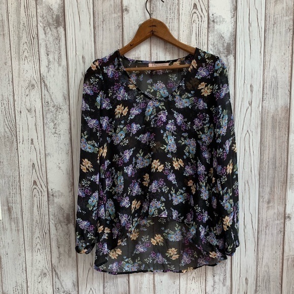 Philosophy sheer black/floral top size XS - Picture 1 of 5